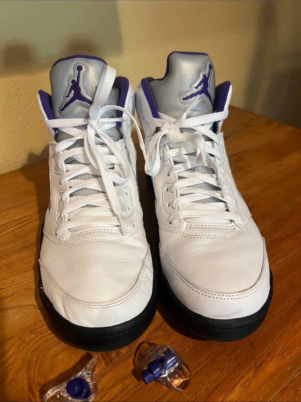 Jordan White and Purple Mid-Top Basketball Sneakers